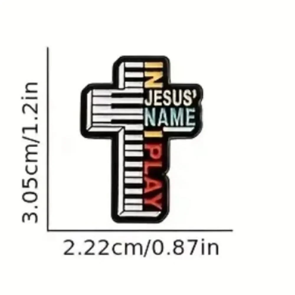 Christian Enamel Pin – Piano Cross In Jesus Name I Play – Faith Religious Music